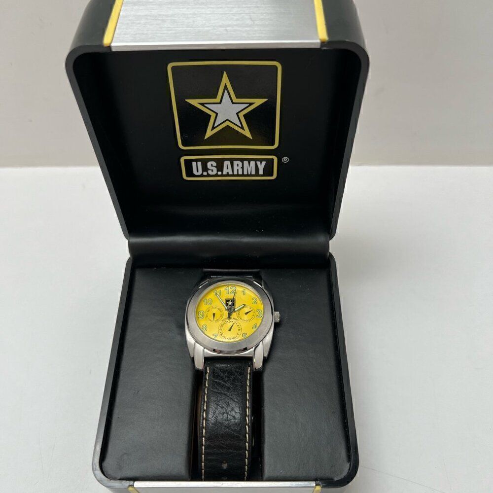 U.S. Army Watch Leather Stainless Steel Water Resistant US/1024 6P29 Hard Case